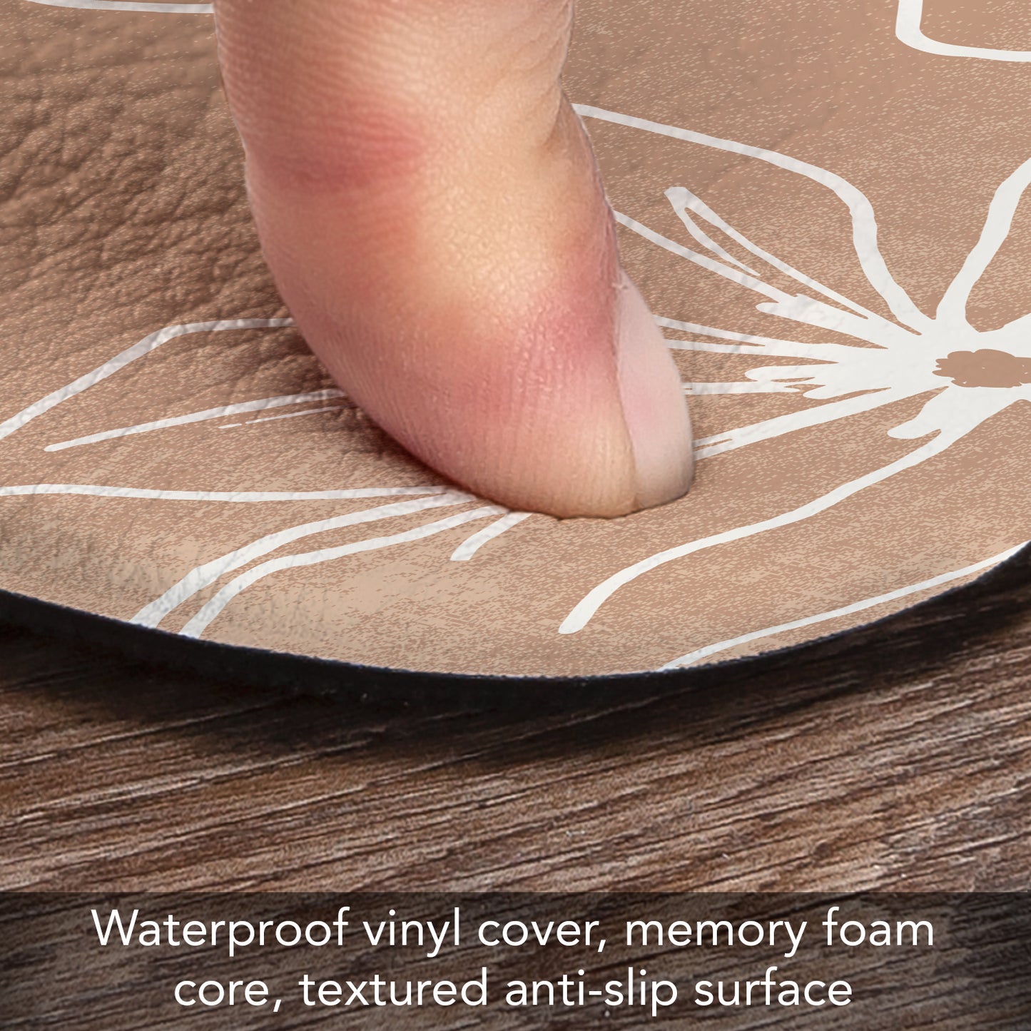 Highland Home Mocha Lily 30” x 20” Decorative Vinyl Comfort Floor Mat Manufactured in The USA, Waterproof, Easy to Clean