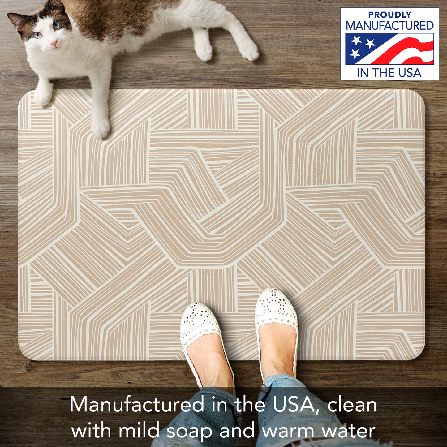 Highland Home Endless Mocha 30” x 20” Decorative Vinyl Comfort Floor Mat Manufactured in The USA, Waterproof, Easy to Clean