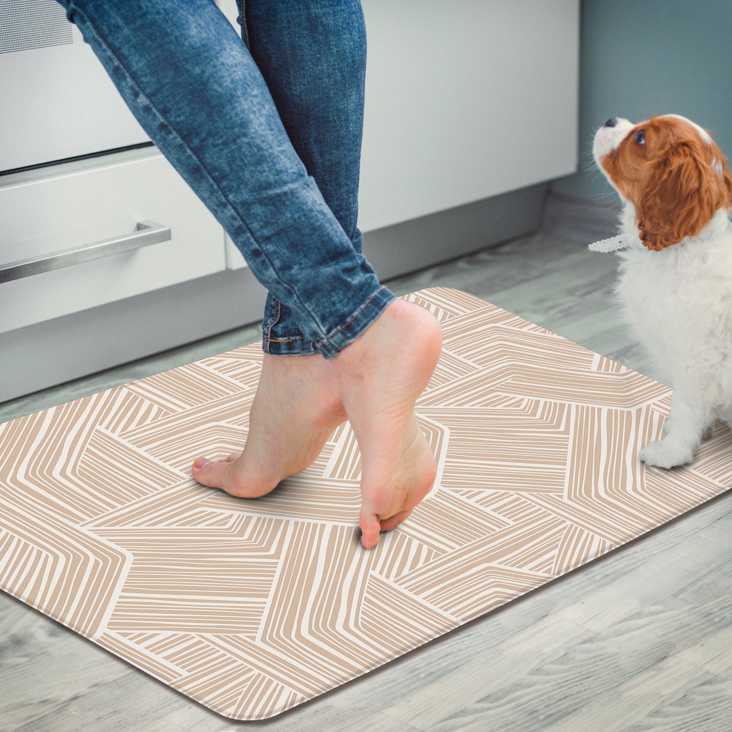 Highland Home Endless Mocha 30” x 20” Decorative Vinyl Comfort Floor Mat Manufactured in The USA, Waterproof, Easy to Clean