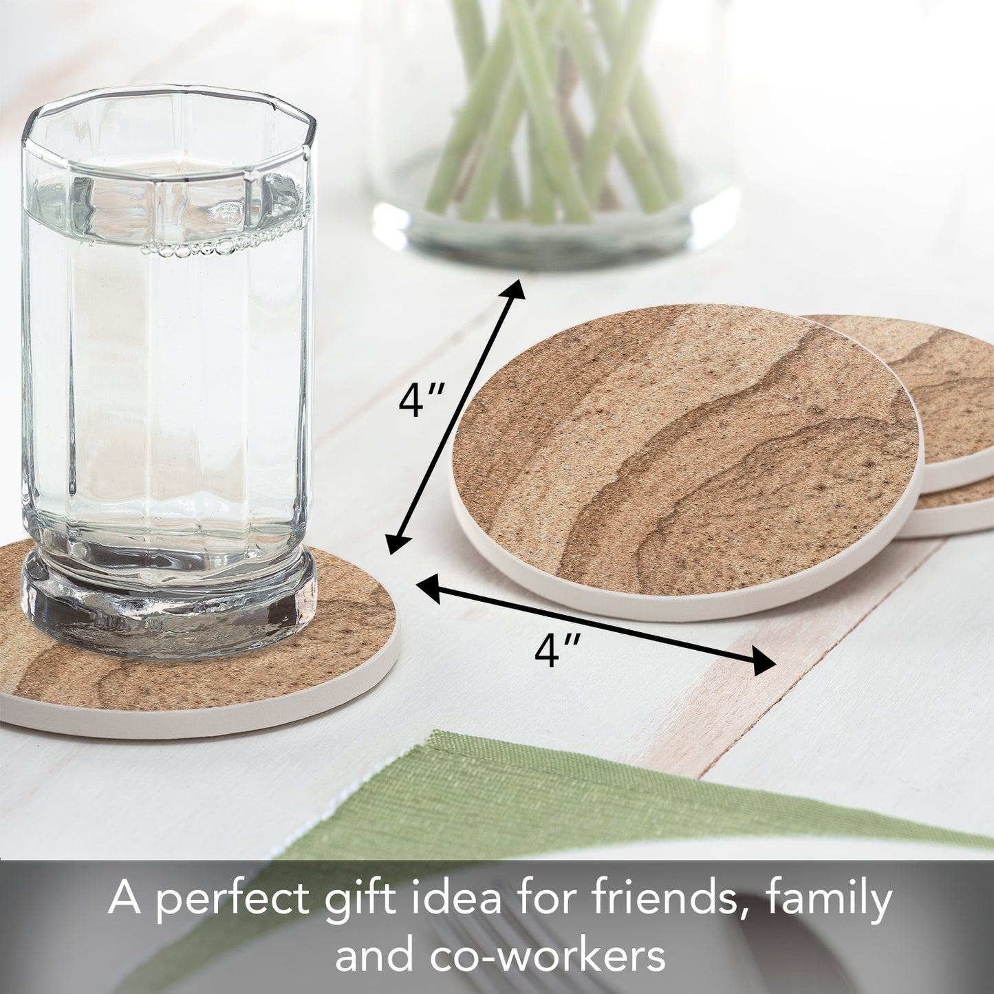 Thirstystone Sandstone Design Round Absorbent Stone Coasters 4" Round