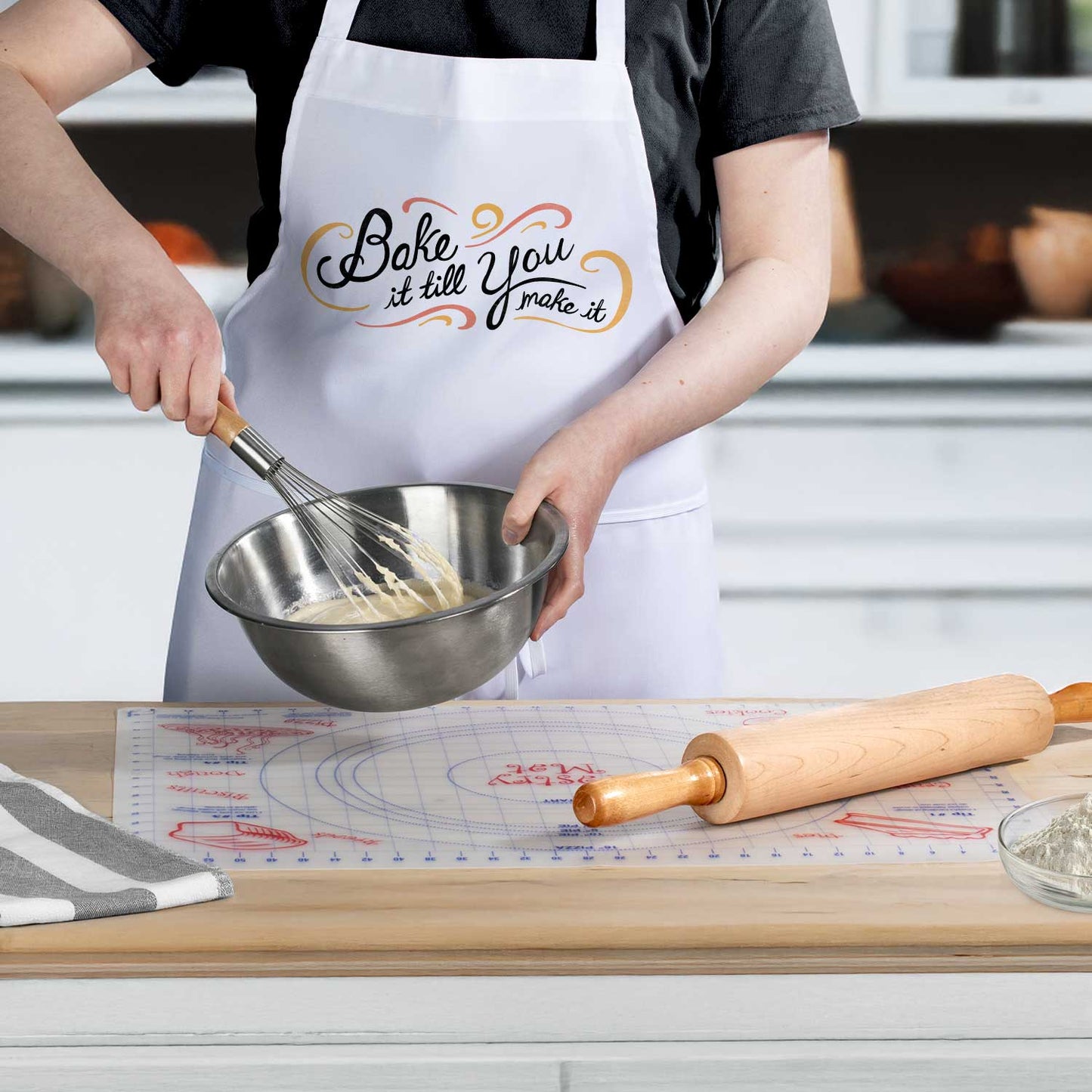 Counterart Grab Life Chef Apron & 24" x 18" Pastry Mat BPA & PVC Free Plastic with Grid Markings for Tarts, Pies, & Pizzas