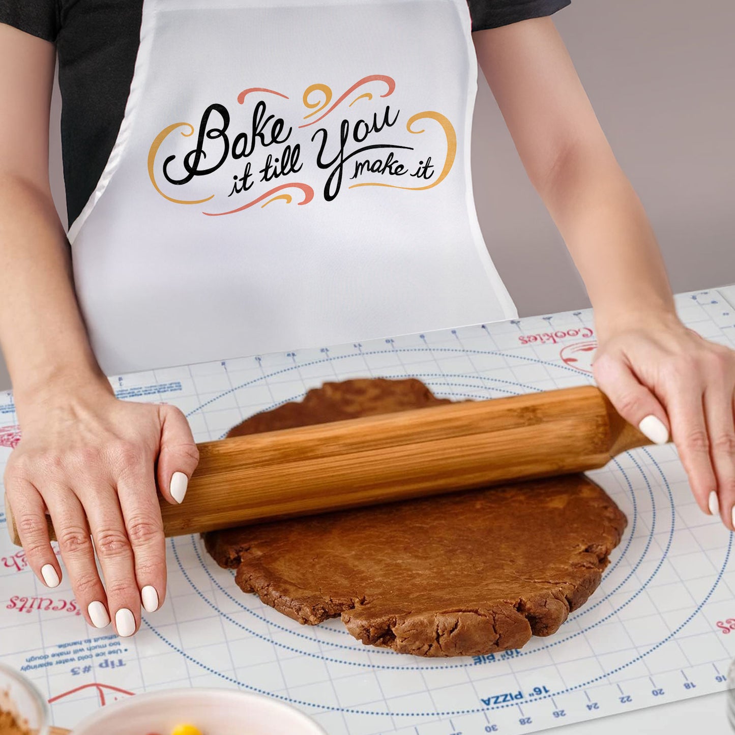 Counterart Grab Life Chef Apron & 24" x 18" Pastry Mat BPA & PVC Free Plastic with Grid Markings for Tarts, Pies, & Pizzas