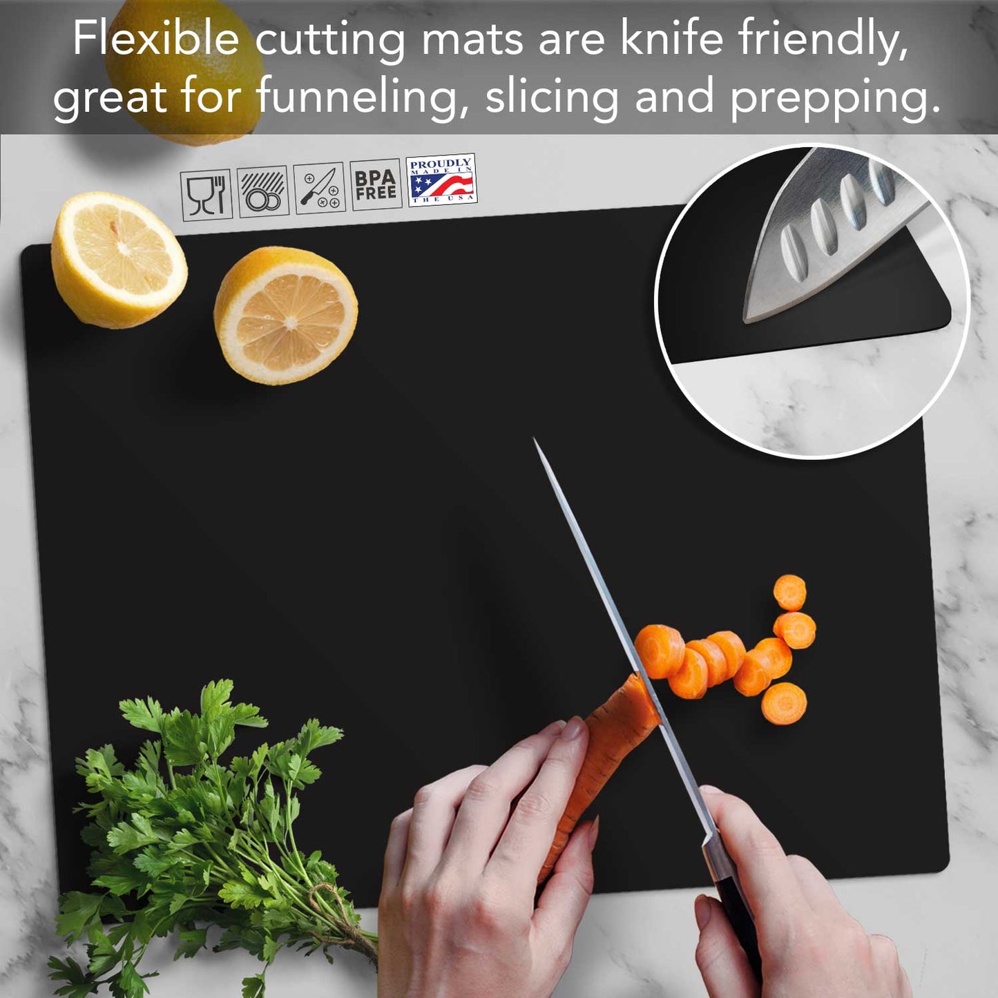 Counterart Grab Life Chef Apron with 2-Pack Black Cutting Board Mats BPA & PVC Free Flexible Plastic