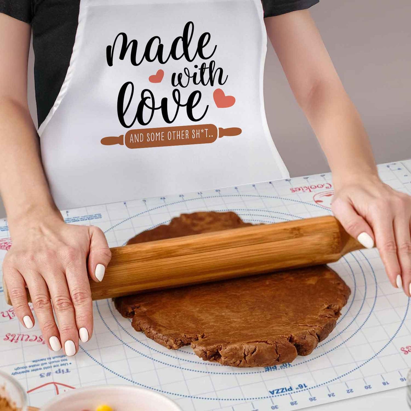 Counterart Made With Love Chef Apron & 24" x 18" Pastry Mat BPA & PVC Free Plastic with Grid Markings for Tarts, Pies, & Pizzas