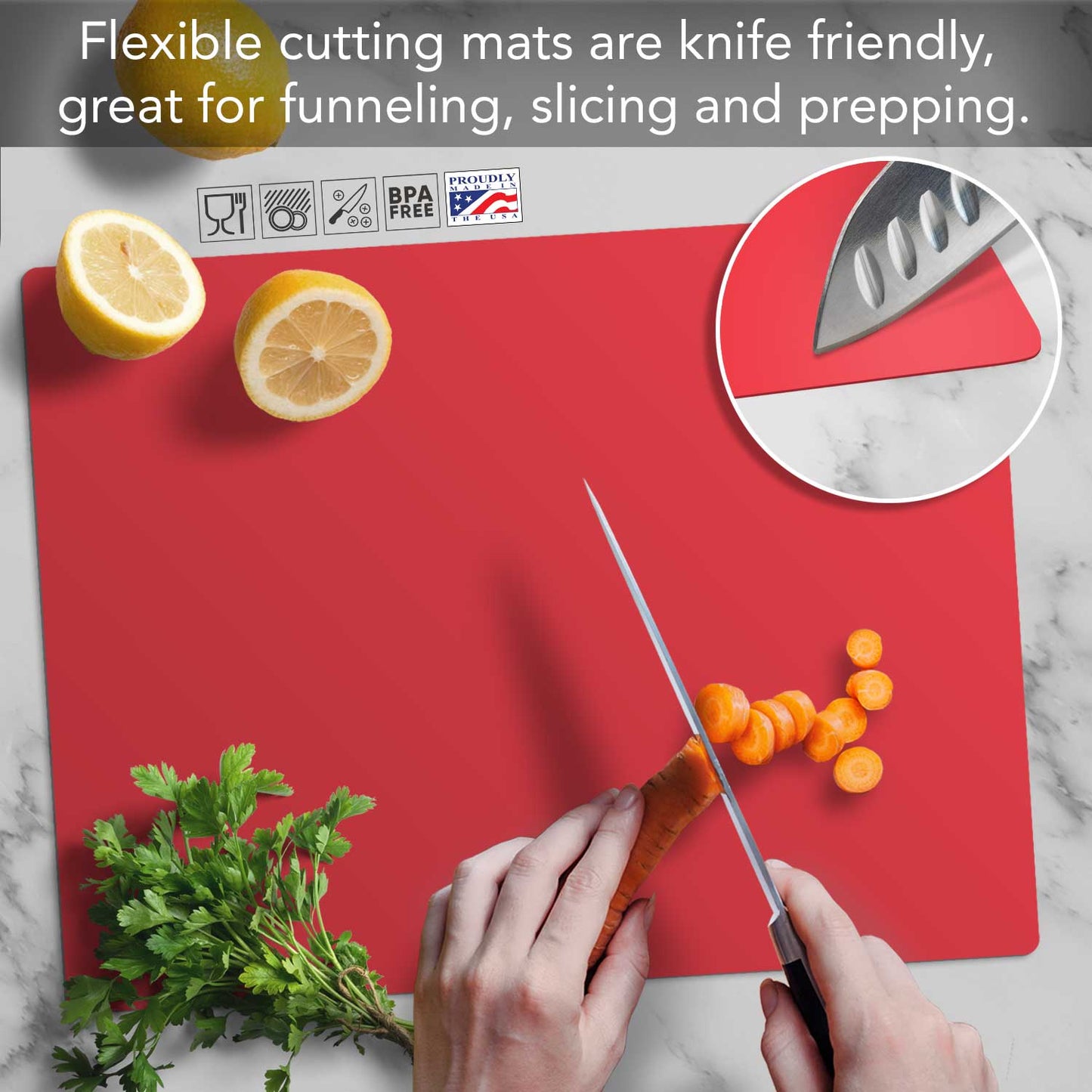 Counterart Flip It Real Good Chef Apron with 2-Pack Red Cutting Board Mats BPA & PVC Free Flexible Plastic