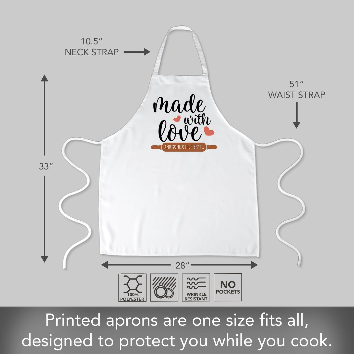 Counterart Made With Love Chef Apron Great for Baking, Grilling, and Everyday Cooking Printed with Cute Funny Quotes