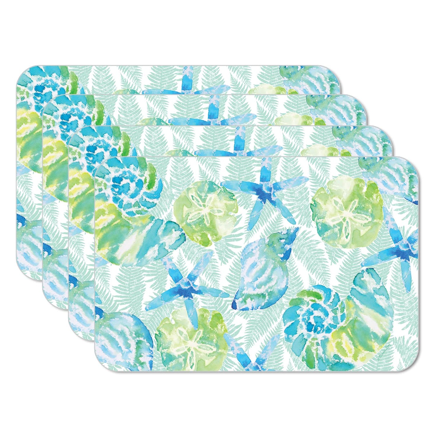 CounterArt Isla Mona Coastal 4 Pack Reversible Easy Care Flexible Placemats Made in the USA