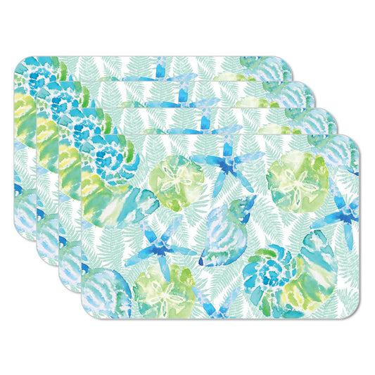 CounterArt Isla Mona Coastal 4 Pack Reversible Easy Care Flexible Placemats Made in the USA