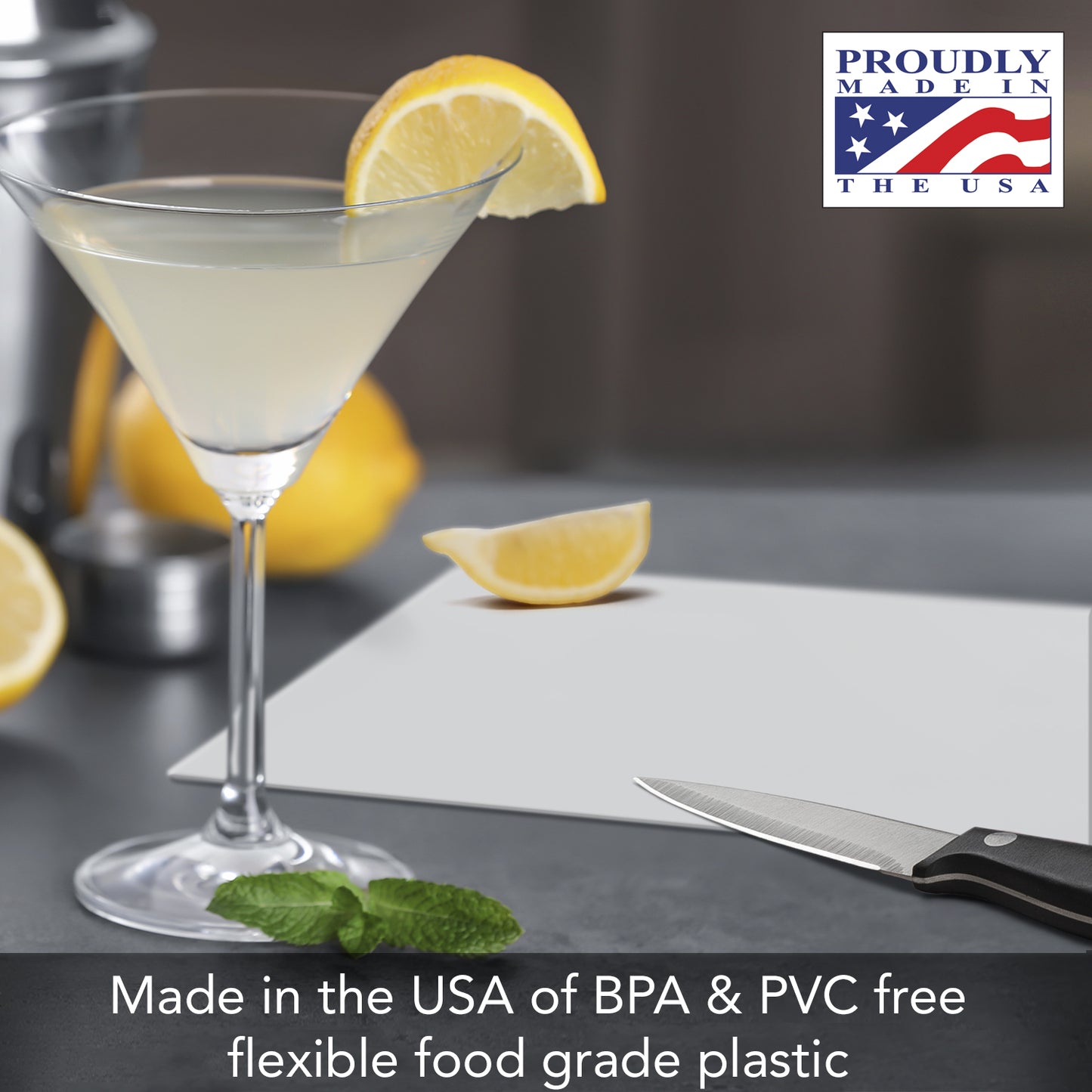 Cut N’ Funnel Mojito 4 Pack Thick Multicolor Plastic Cutting Board Mats Made in the USA BPA & PVC Free Plastic Mat Measures 10” x 8”