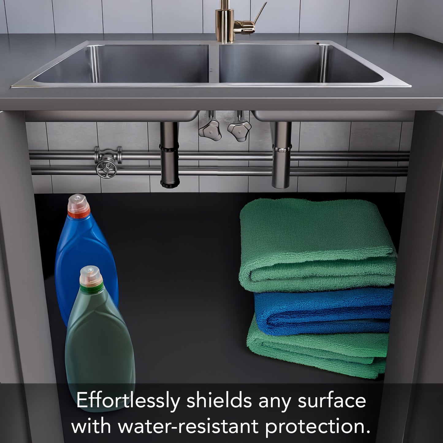 CounterArt Black Under Sink Mat to Protect from Spills, Stains, and Leaks Made in The USA 48” x 24” Non-Adhesive Waterproof Cabinet Protection Craft Mat Work Area Protection