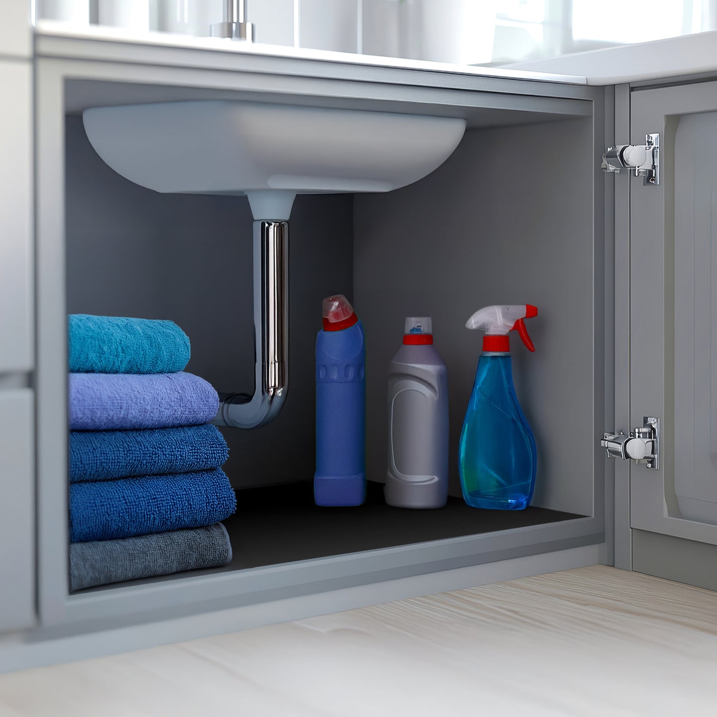 CounterArt Black Under Sink Mat to Protect from Spills, Stains, and Leaks Made in The USA 48” x 24” Non-Adhesive Waterproof Cabinet Protection Craft Mat Work Area Protection