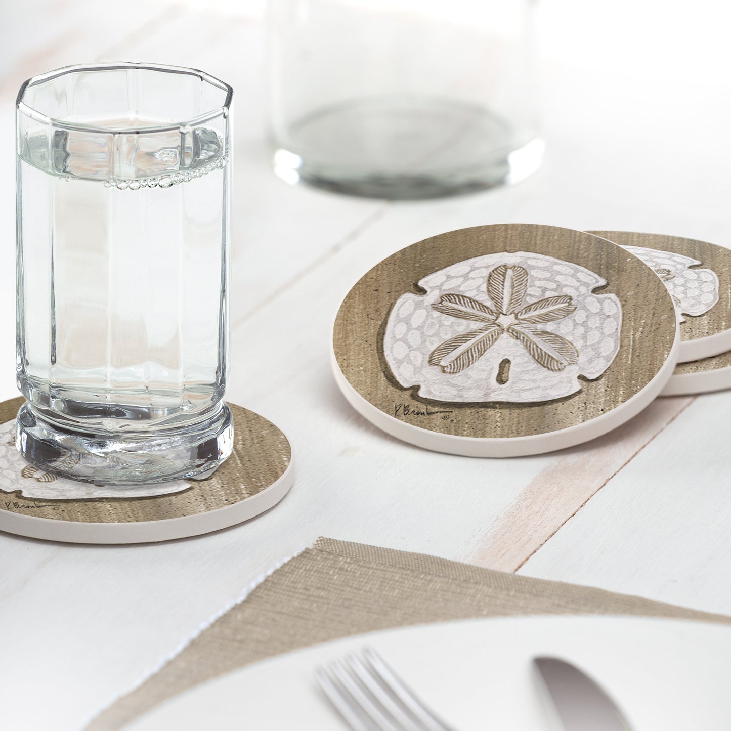 Thirstystone Sand Dollar 4 Pack Round Absorbent Stone Coasters 4" Diameter Manufactured in the USA