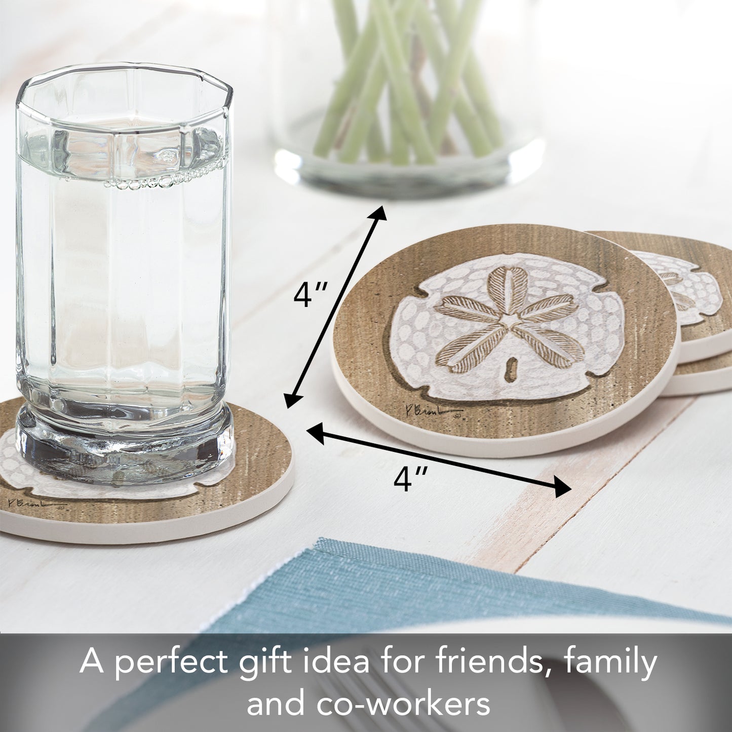 Thirstystone Sand Dollar 4 Pack Round Absorbent Stone Coasters 4" Diameter Manufactured in the USA