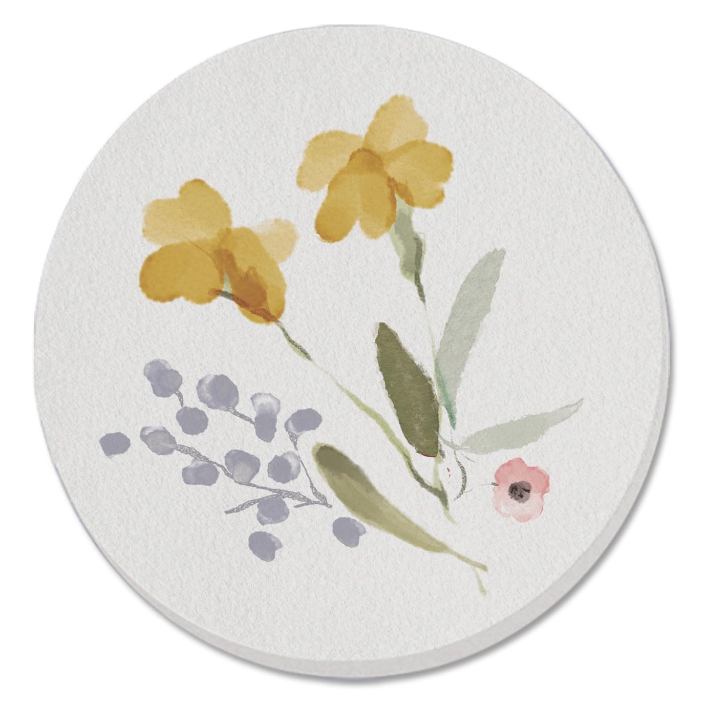 Thirstystone Yellow Floral Single Round Absorbent Stone Coaster with Protective Cork Backing Manufactured in The USA 4" Diameter