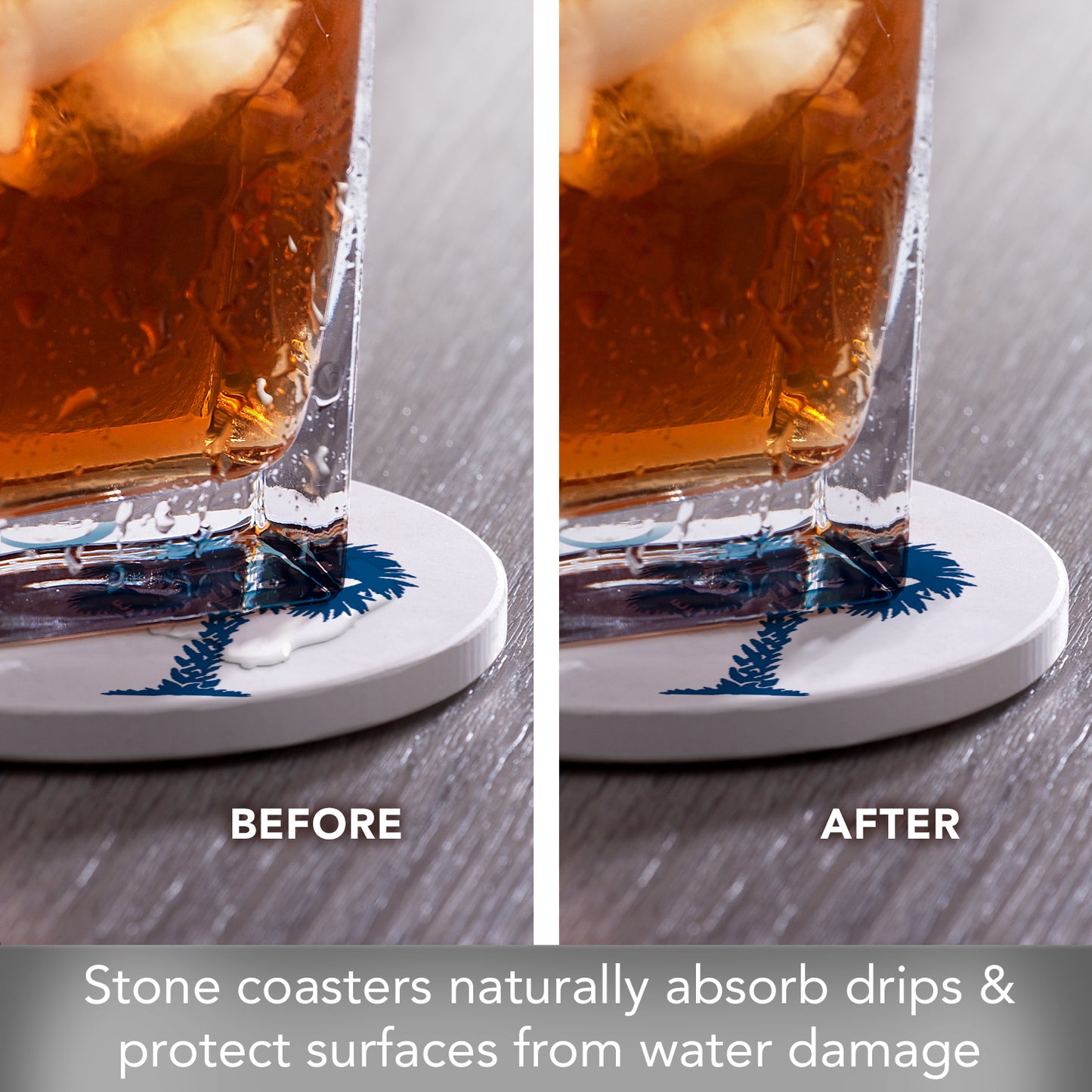 Thirstystone Palmetto Blue 4 Pack Round Absorbent Stone Coasters 4" Diameter