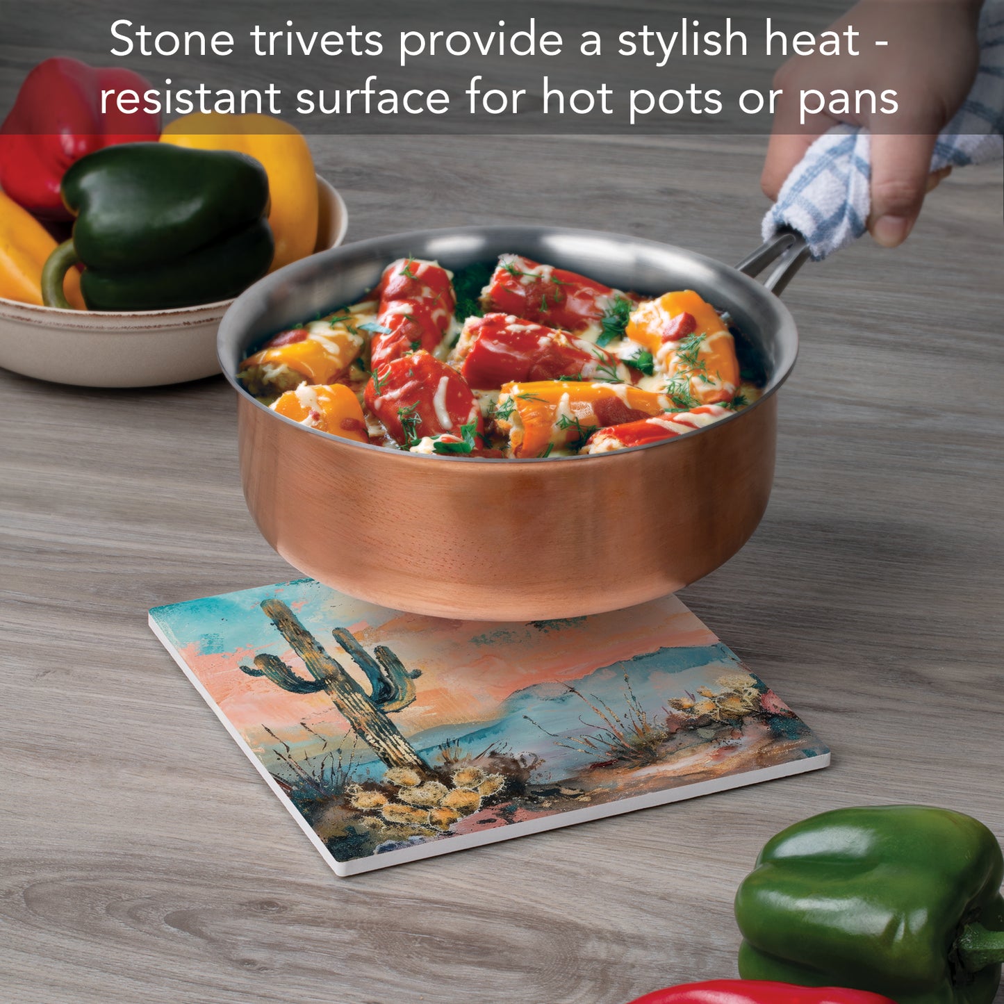 Thirstystone Desert Dream Decorative Heat Tolerant Stone Trivet with Non-Skid Cork Backing 8” Square