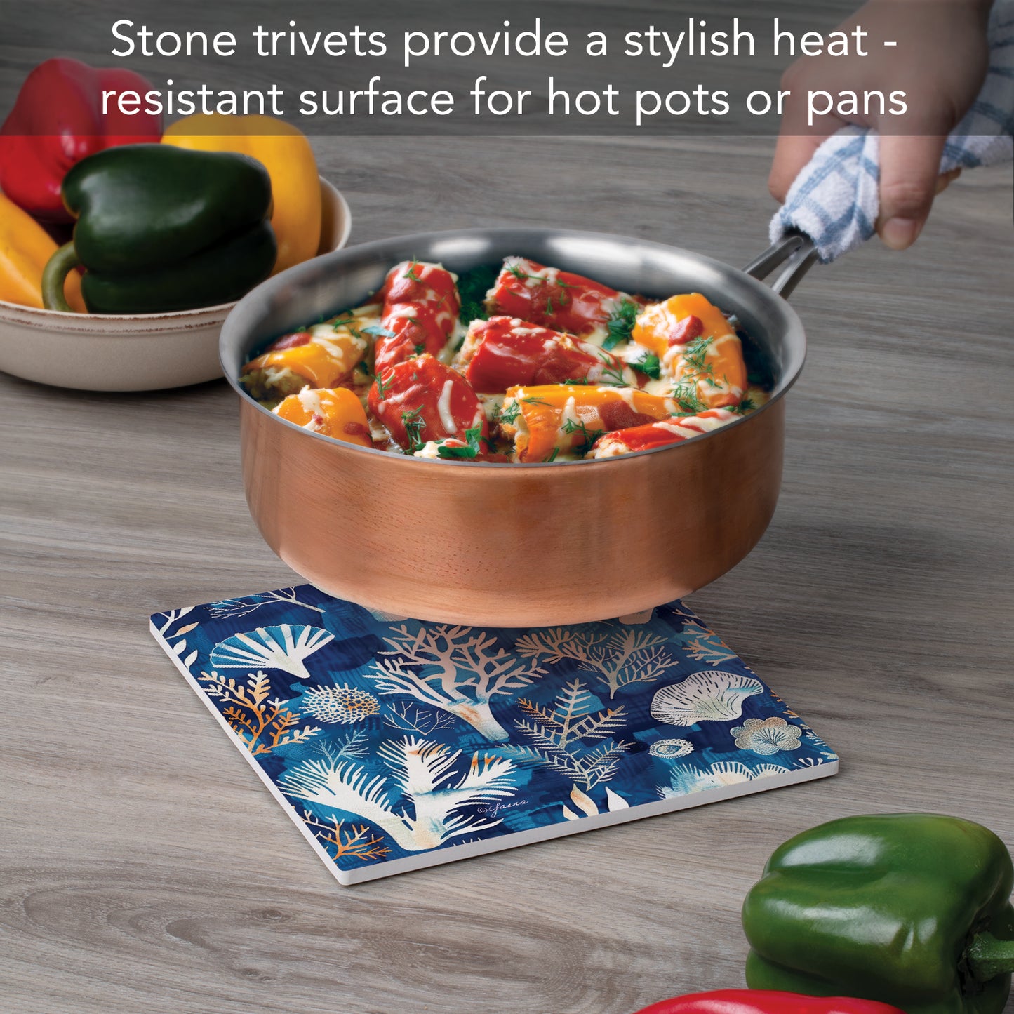 Thirstystone Maritime Mosaic Decorative Heat Tolerant Stone Trivet with Non-Skid Cork Backing 8” Square