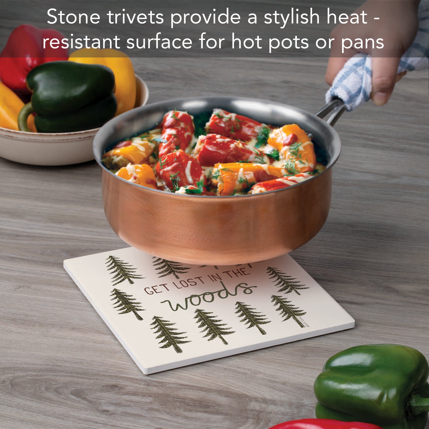 Thirstystone Get Lost Decorative Heat Tolerant Stone Trivet with Non-Skid Cork Backing 8” Square