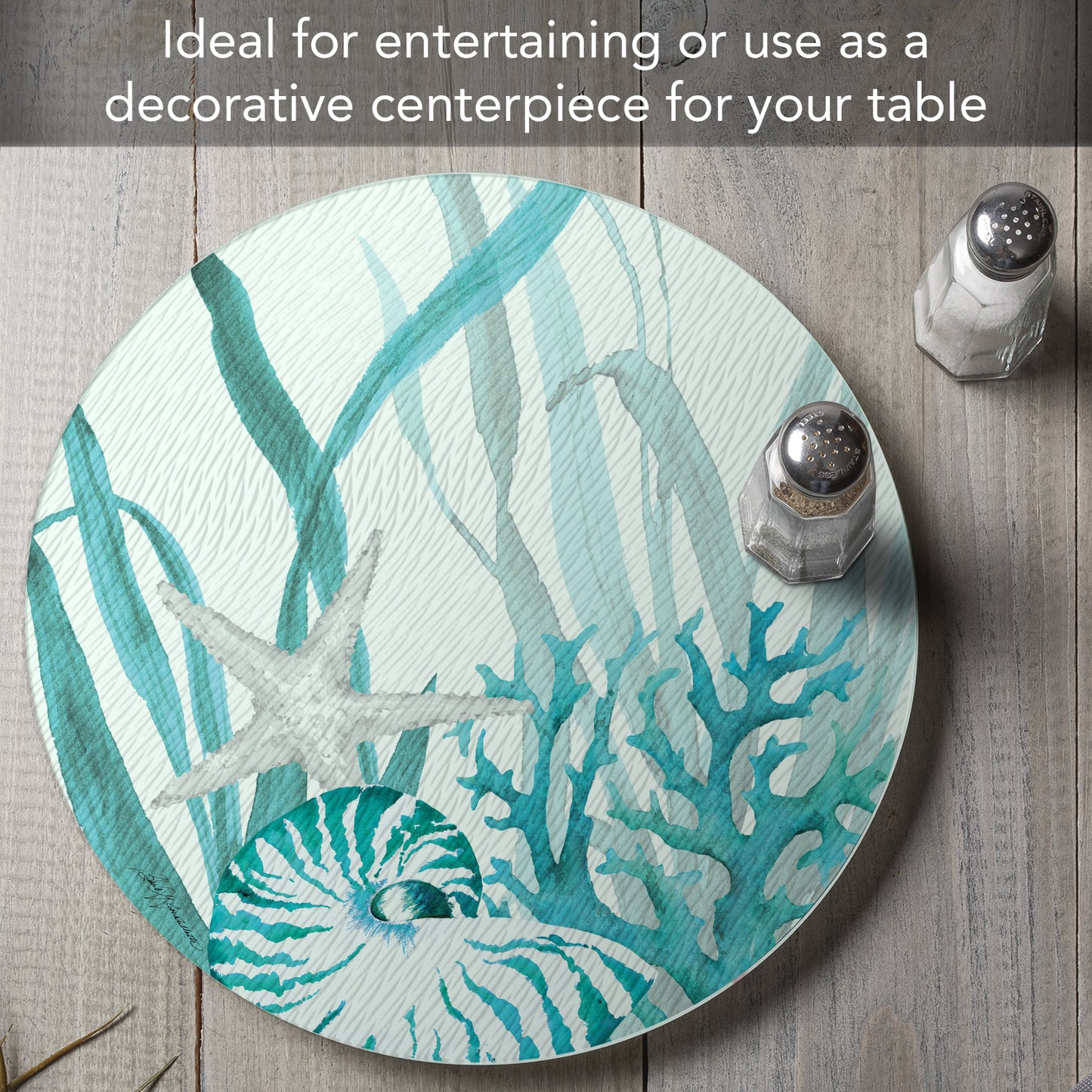 CounterArt Coral Life 4mm Tempered Glass Lazy Susan Turntable 13" Diameter