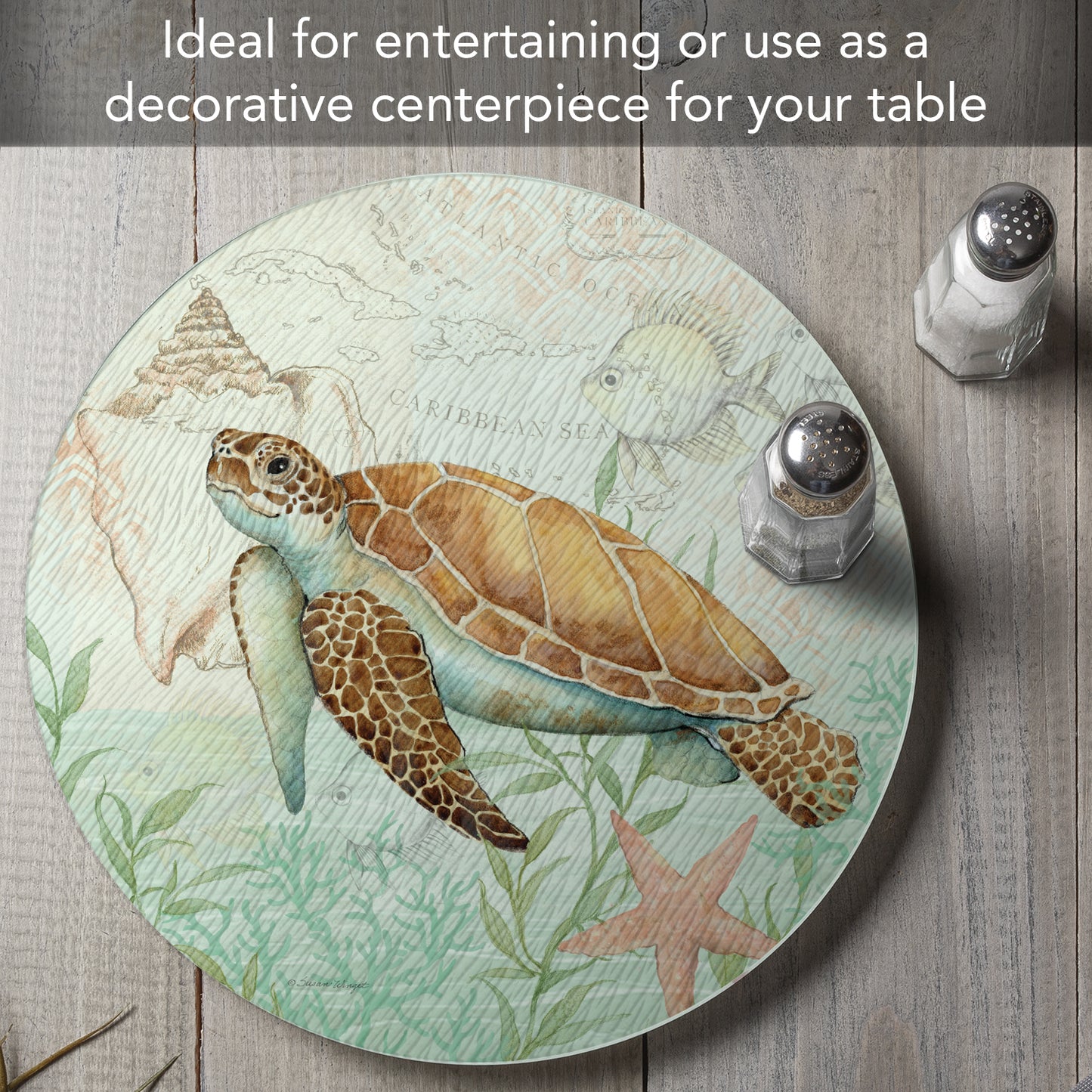 CounterArt Caribbean Seas 4mm Tempered Glass Lazy Susan Turntable 13" Diameter
