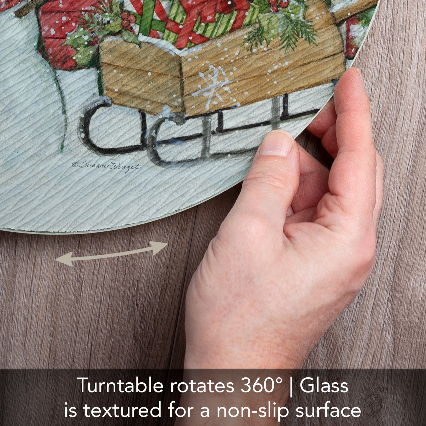 CounterArt Snowman's Farmhouse 4mm Tempered Glass Lazy Susan Turntable 13" Diameter
