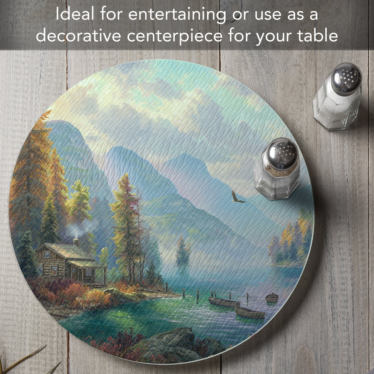 CounterArt Mountain Retreat 4mm Tempered Glass Lazy Susan Turntable 13" Diameter