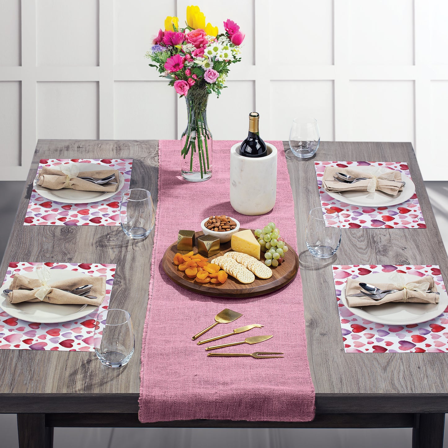 CounterArt Watercolor Hearts 24 Premium Paper Placemats in Resealable Storage Bag Made in The USA