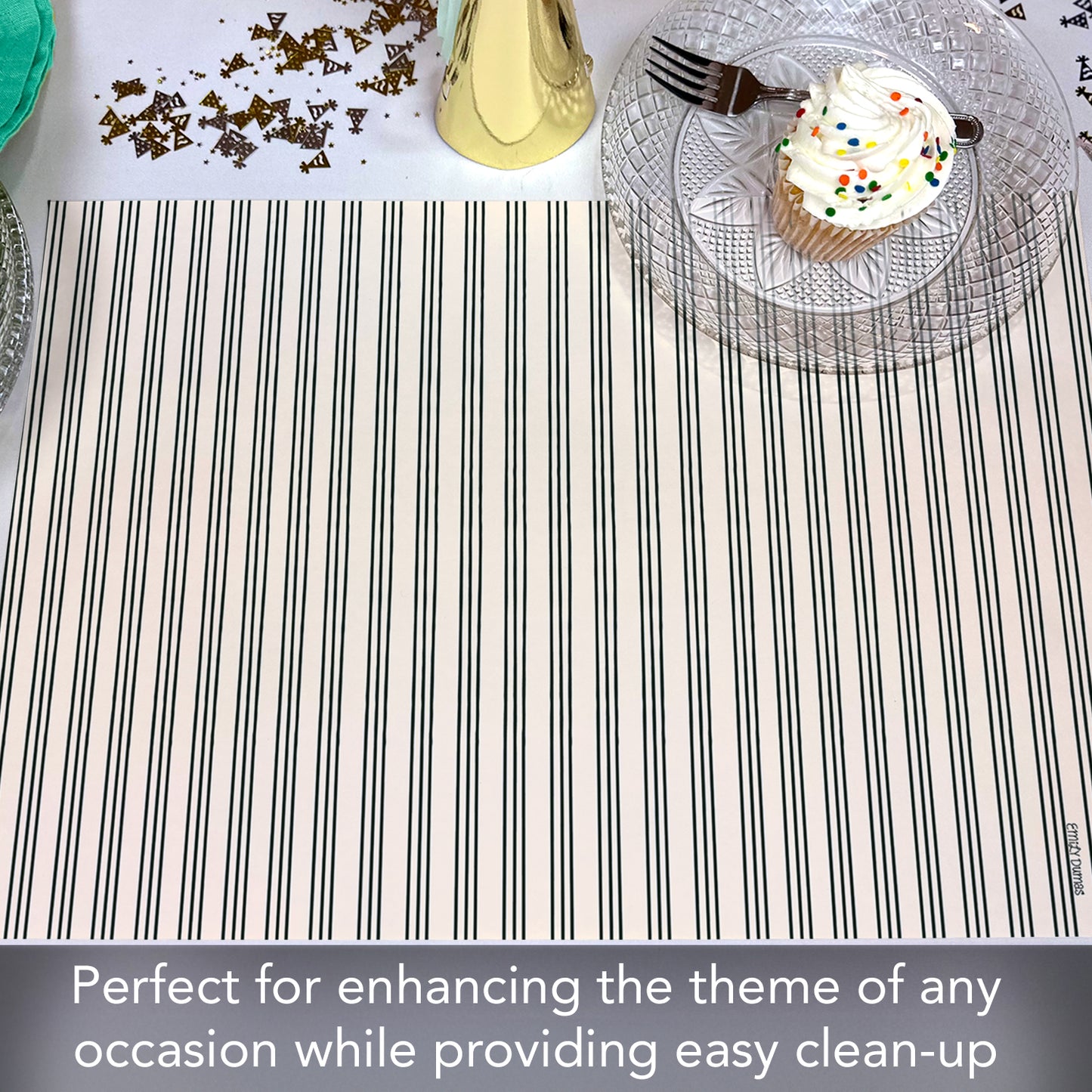 CounterArt Ticking Stripe 24 Premium Paper Placemats in Resealable Storage Bag Made in The USA 17" x 11"