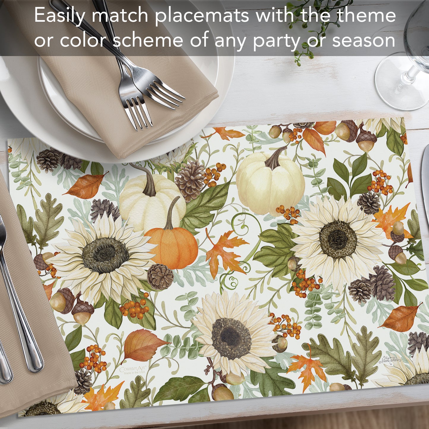 CounterArt Farmhouse Fall 24 Premium Paper Placemats in Resealable Storage Bag Made in The USA