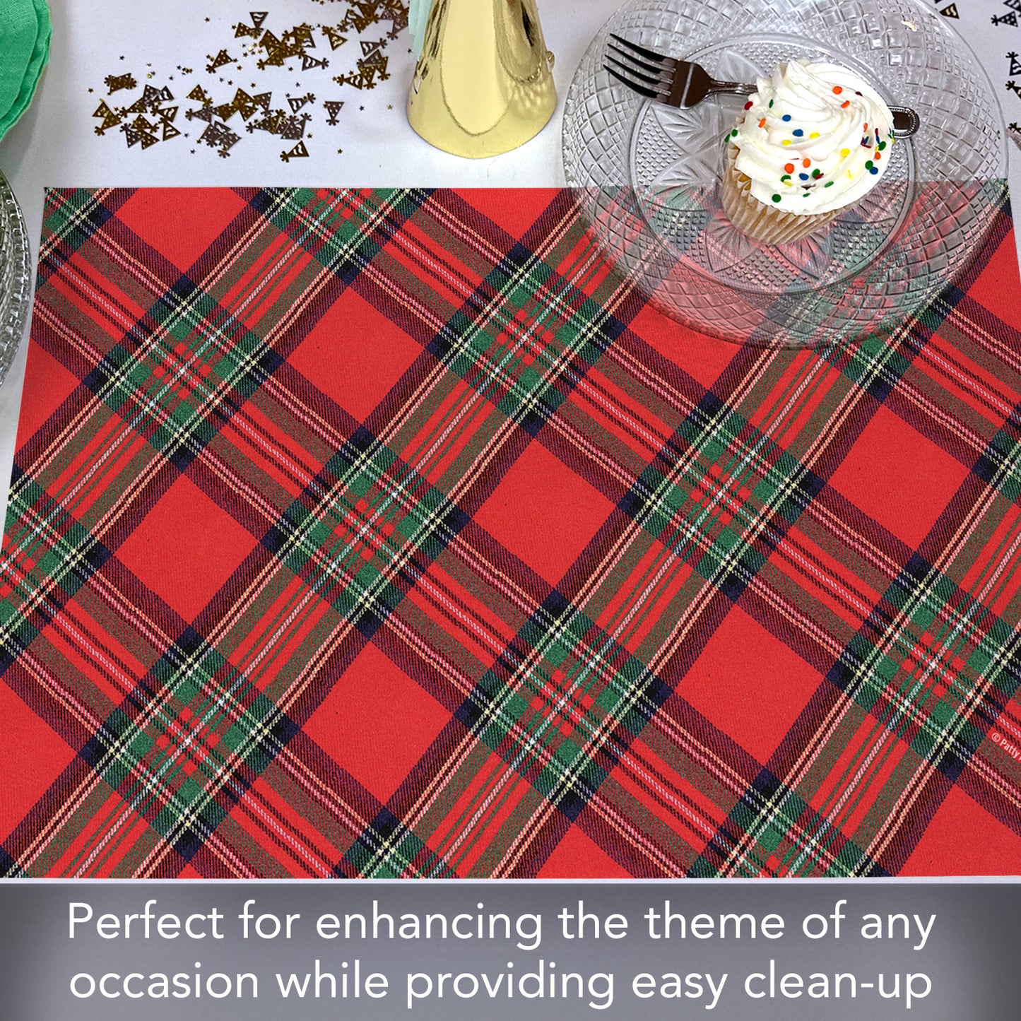 CounterArt Christmas Plaid 24 Premium Paper Placemats in Resealable Poly-Bag Made in The USA
