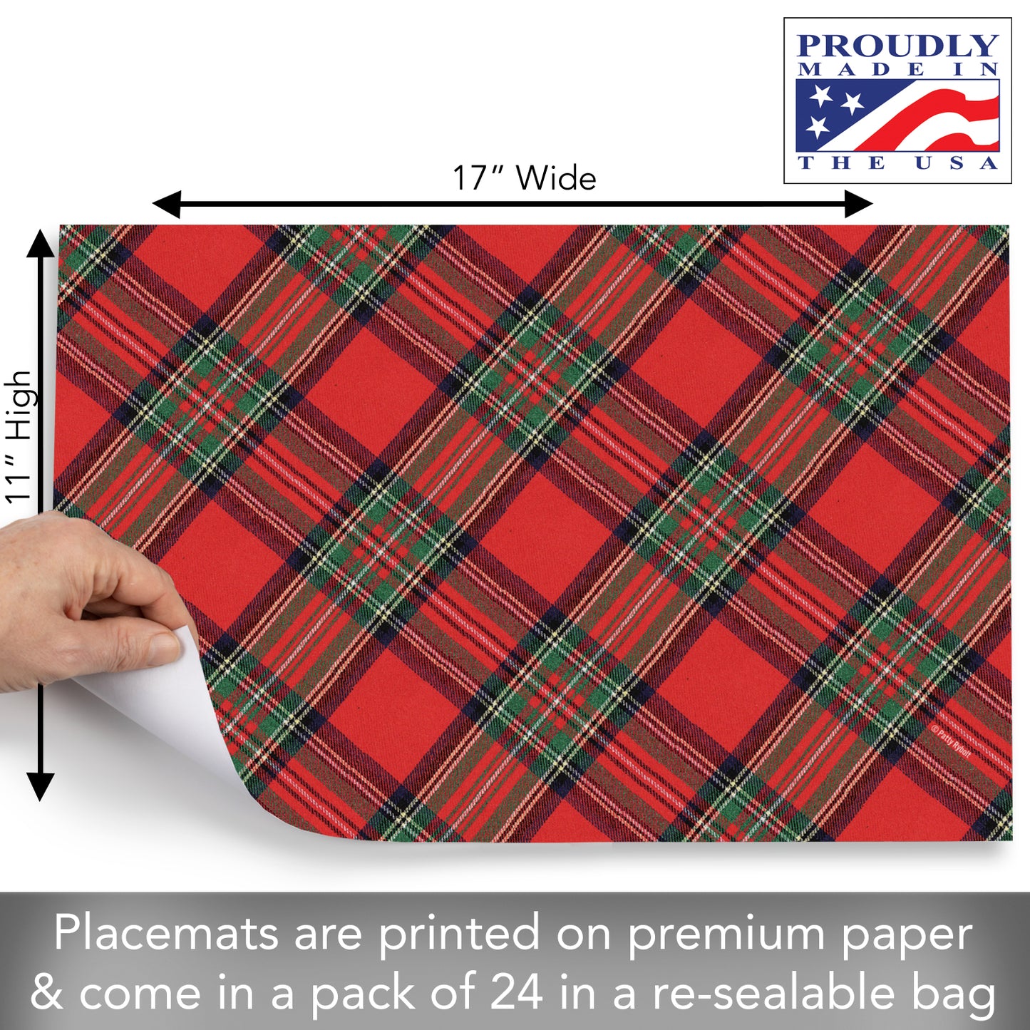 CounterArt Christmas Plaid 24 Premium Paper Placemats in Resealable Poly-Bag Made in The USA