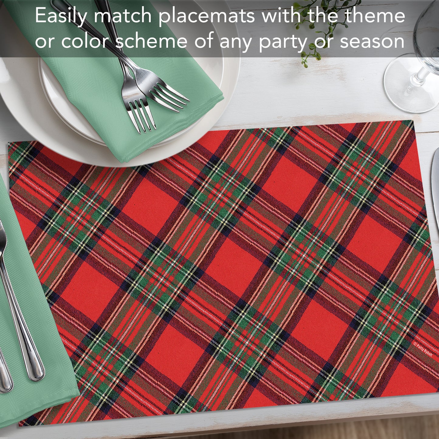 CounterArt Christmas Plaid 24 Premium Paper Placemats in Resealable Poly-Bag Made in The USA
