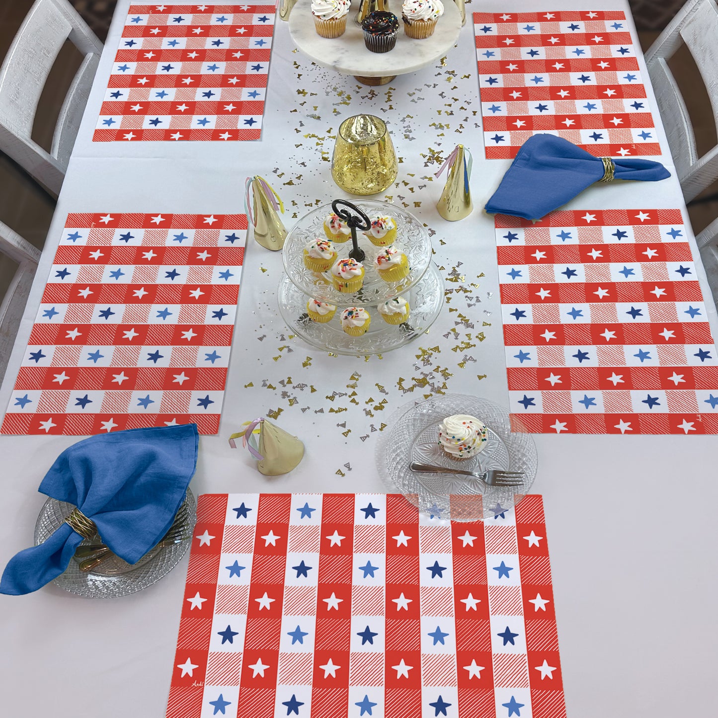 CounterArt Patriotic Picnic 24 Premium Paper Placemats in Resealable Storage Bag Made in The USA