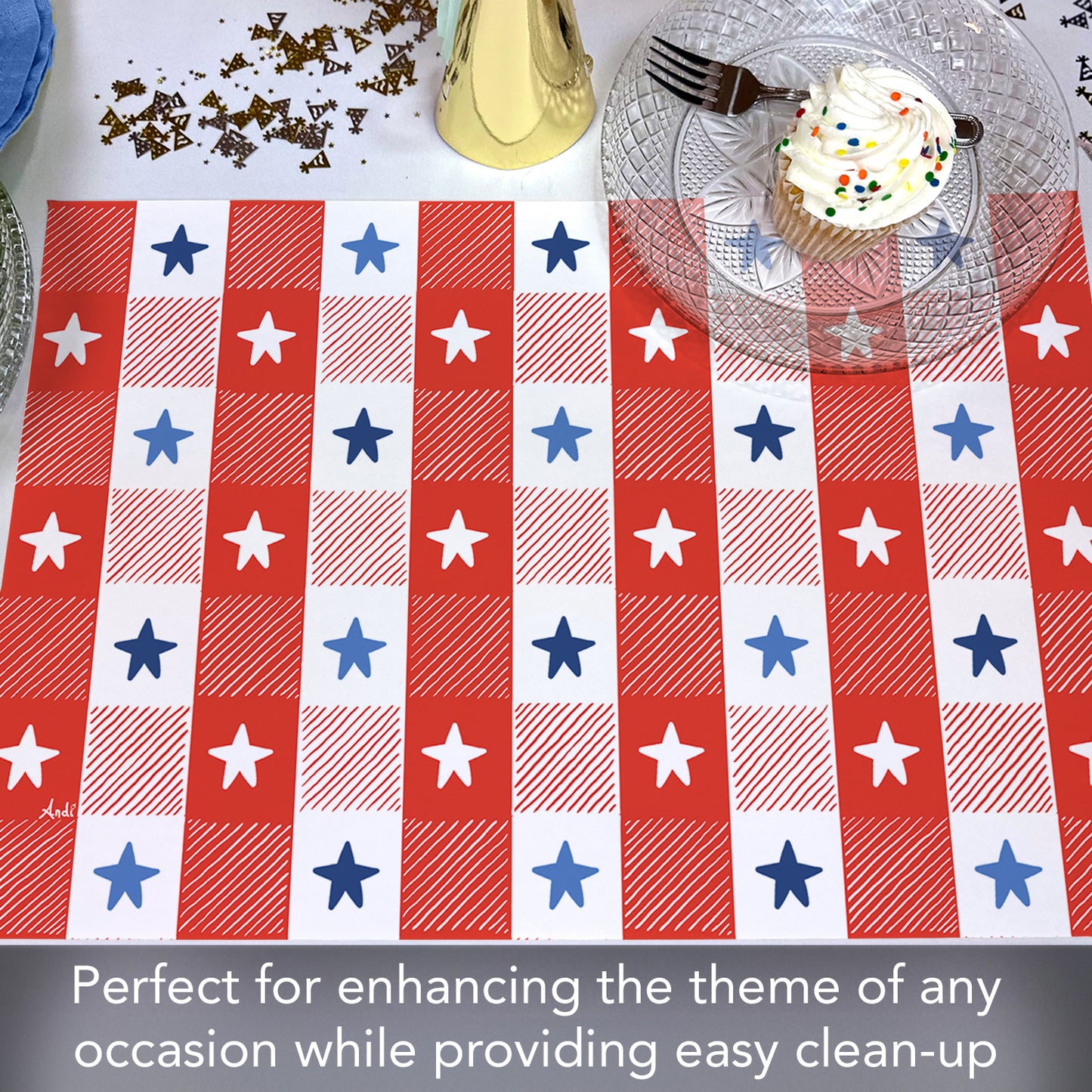 CounterArt Patriotic Picnic 24 Premium Paper Placemats in Resealable Storage Bag Made in The USA
