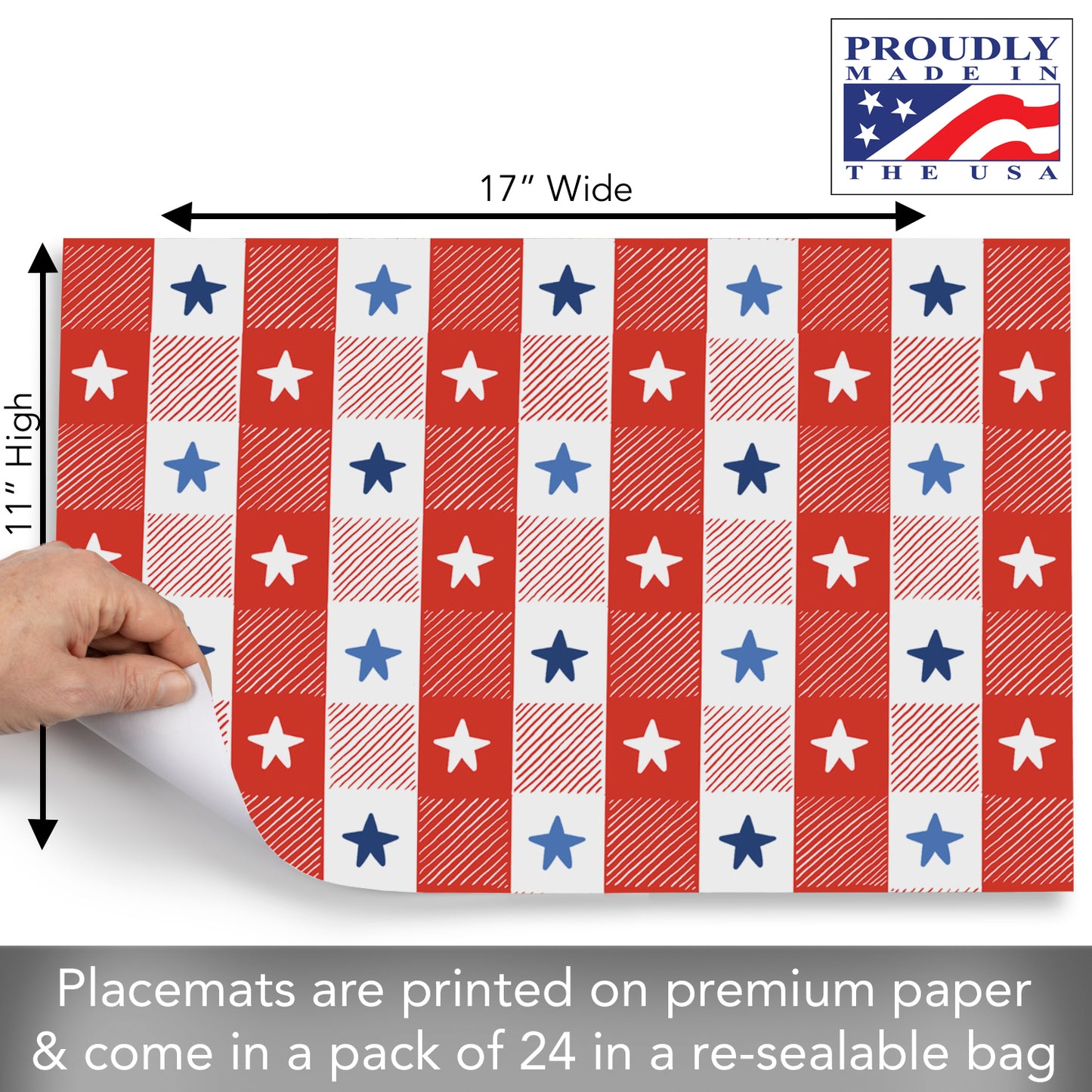 CounterArt Patriotic Picnic 24 Premium Paper Placemats in Resealable Storage Bag Made in The USA