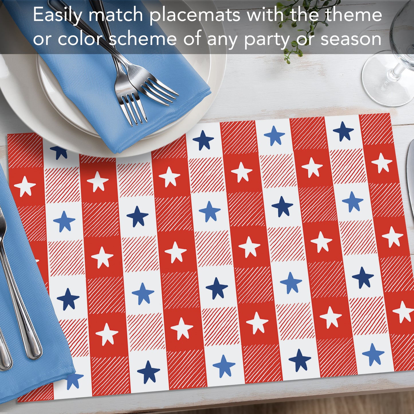CounterArt Patriotic Picnic 24 Premium Paper Placemats in Resealable Storage Bag Made in The USA