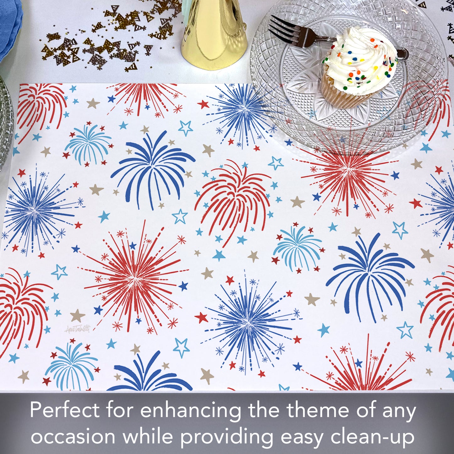 CounterArt Star Spangled 24 Premium Paper Placemats in Resealable Storage Bag Made in The USA