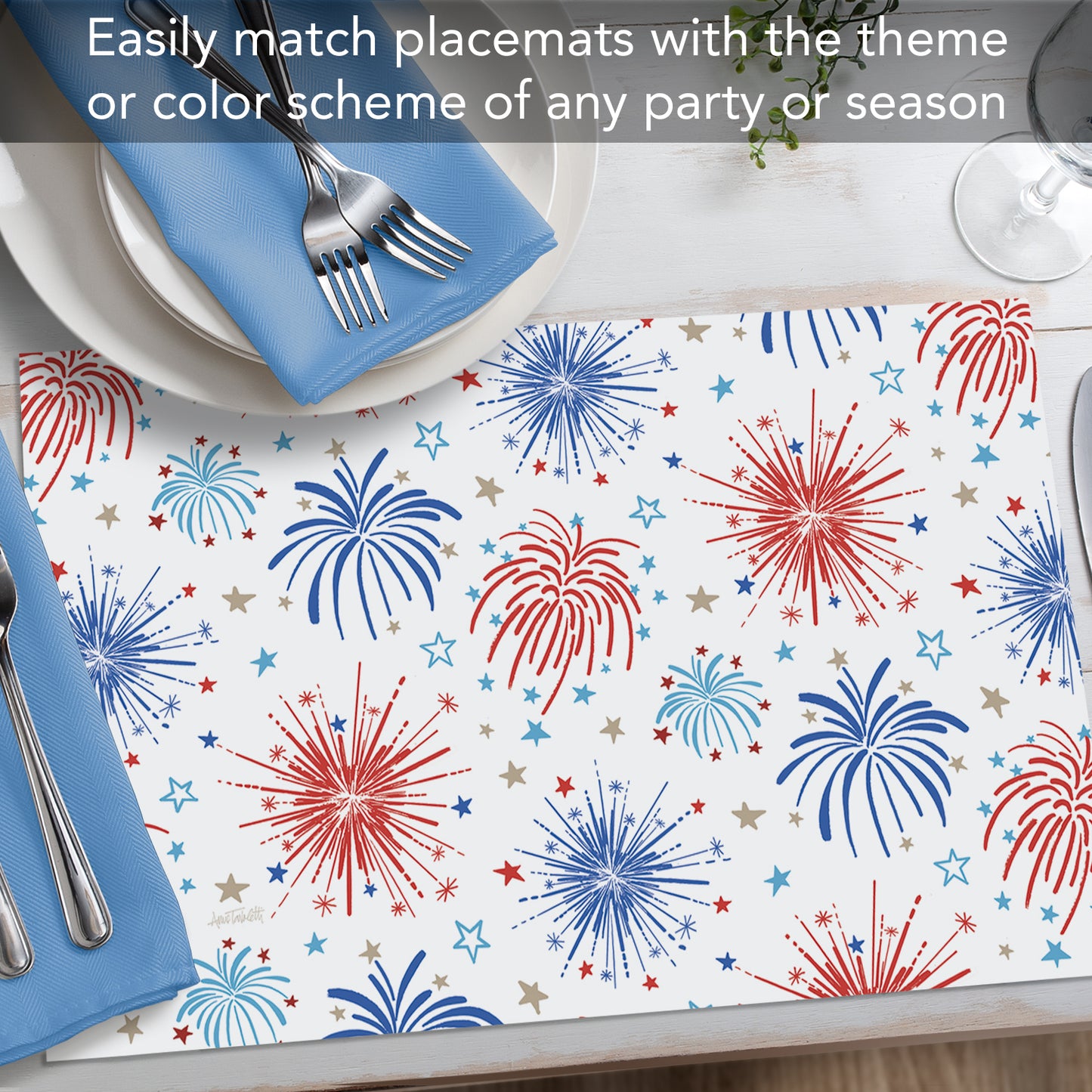 CounterArt Star Spangled 24 Premium Paper Placemats in Resealable Storage Bag Made in The USA