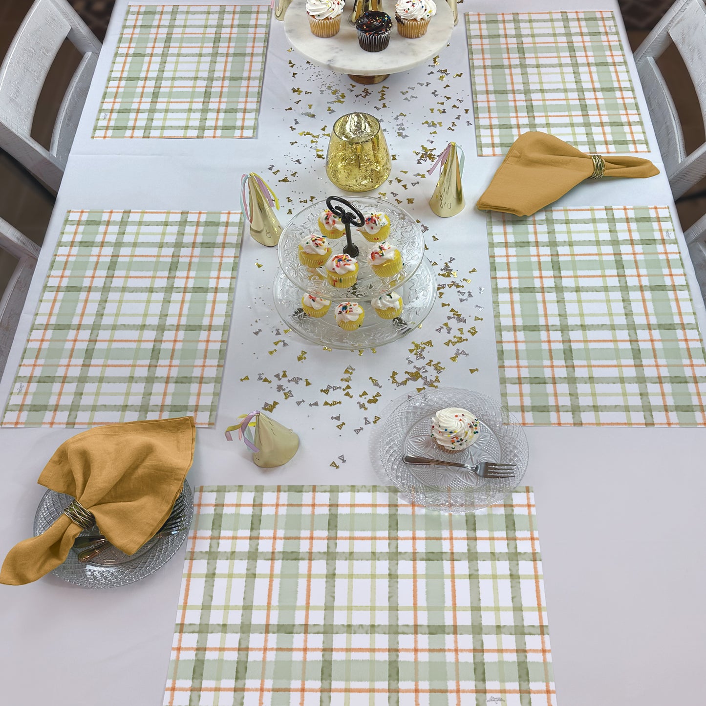 CounterArt Farmhouse Plaid 24 Premium Paper Placemats in Resealable Storage Bag Made in The USA 17" x 11"
