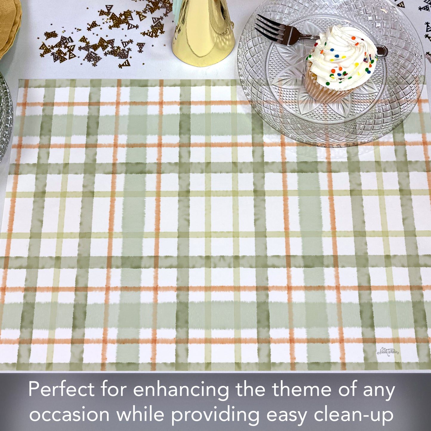 CounterArt Farmhouse Plaid 24 Premium Paper Placemats in Resealable Storage Bag Made in The USA 17" x 11"