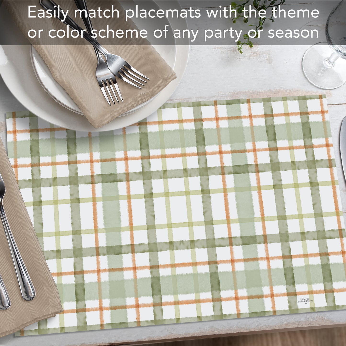 CounterArt Farmhouse Plaid 24 Premium Paper Placemats in Resealable Storage Bag Made in The USA 17" x 11"