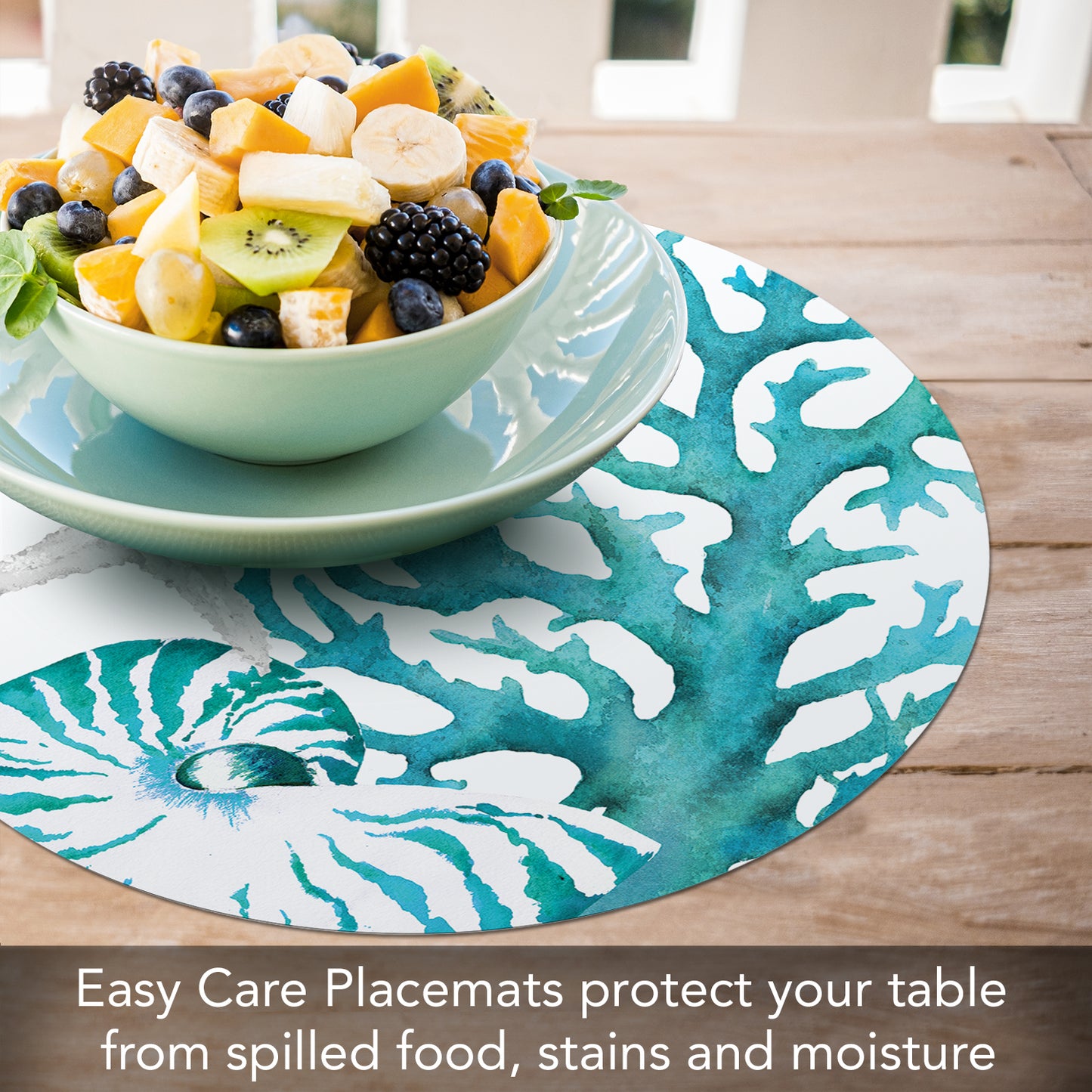 CounterArt Coral Life 4 Pack Round Reversible Easy Care Flexible Placemats Made in the USA