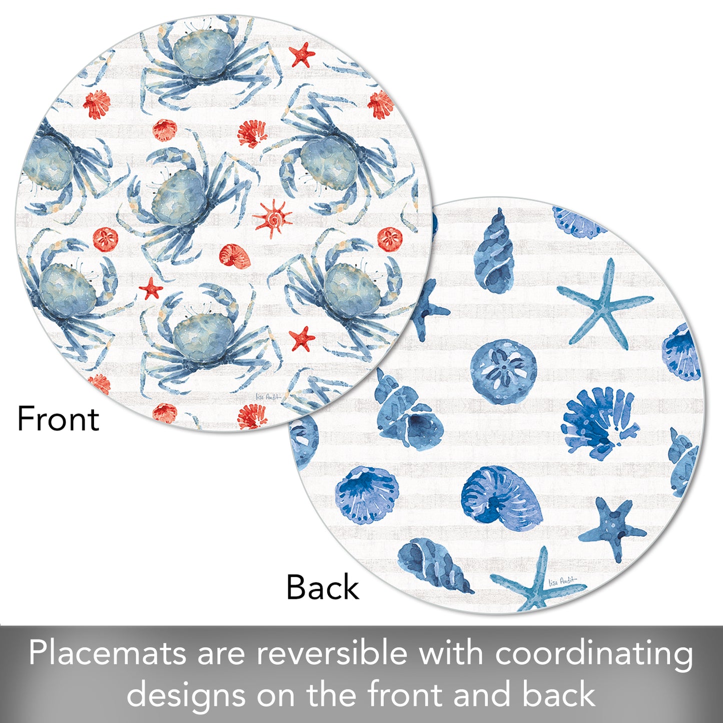 CounterArt Crabs 4 Pack Round Reversible Easy Care Placemats Made in the USA