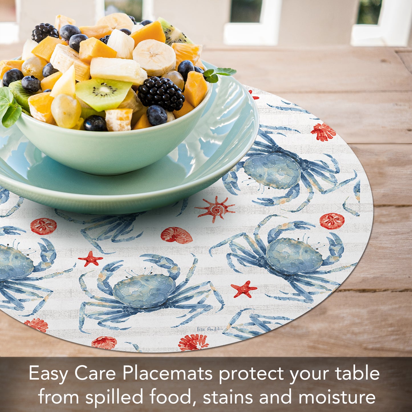 CounterArt Crabs 4 Pack Round Reversible Easy Care Placemats Made in the USA