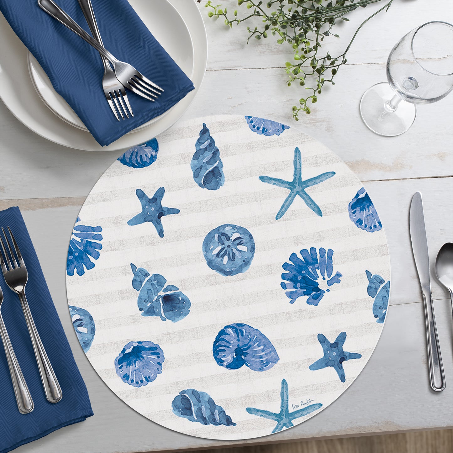 CounterArt Crabs 4 Pack Round Reversible Easy Care Placemats Made in the USA
