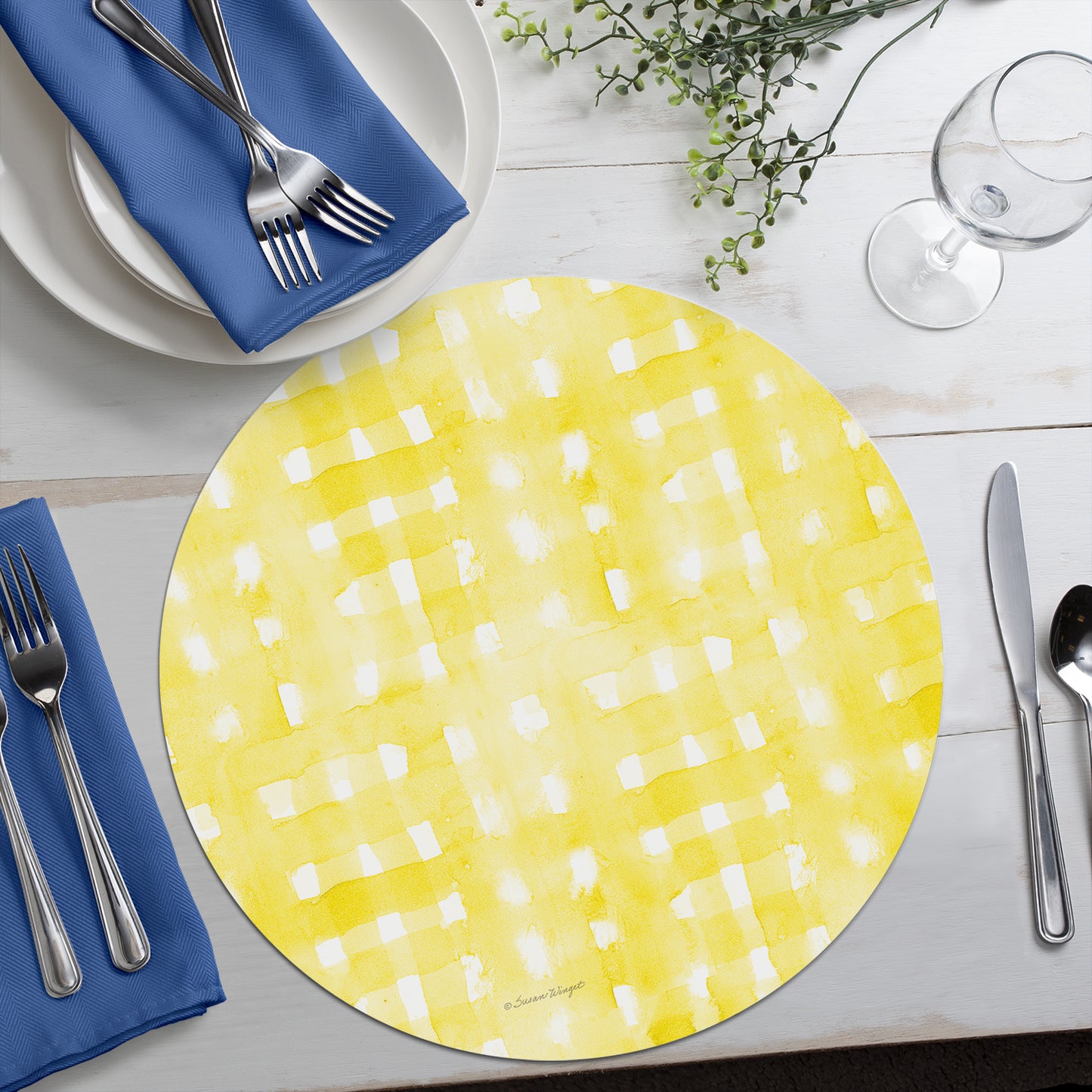 CounterArt Sunflower Gallery 4 Pack Round Reversible Easy Care Flexible Placemats Made in the USA