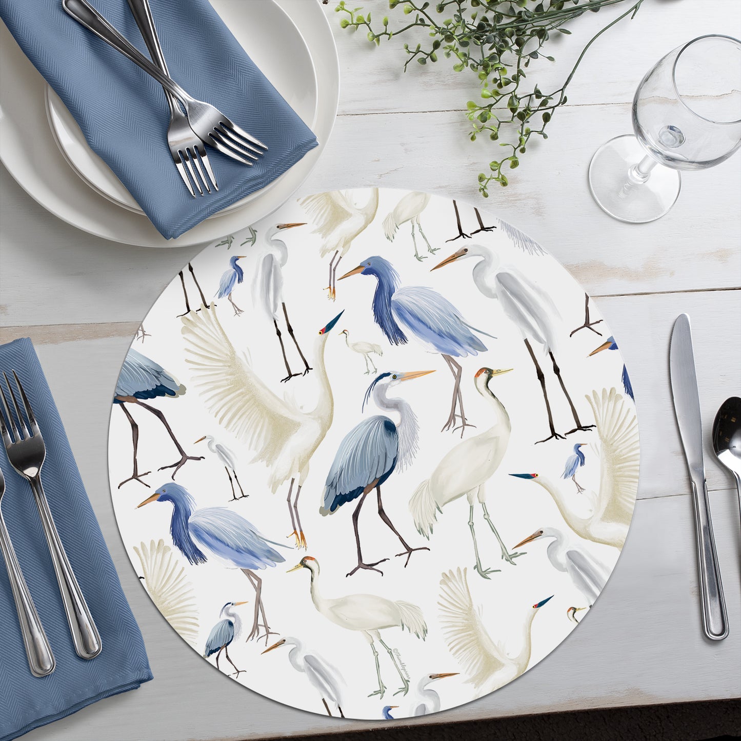 CounterArt Beachy Birds 4 Pack Round Reversible Easy Care Placemats Made in the USA