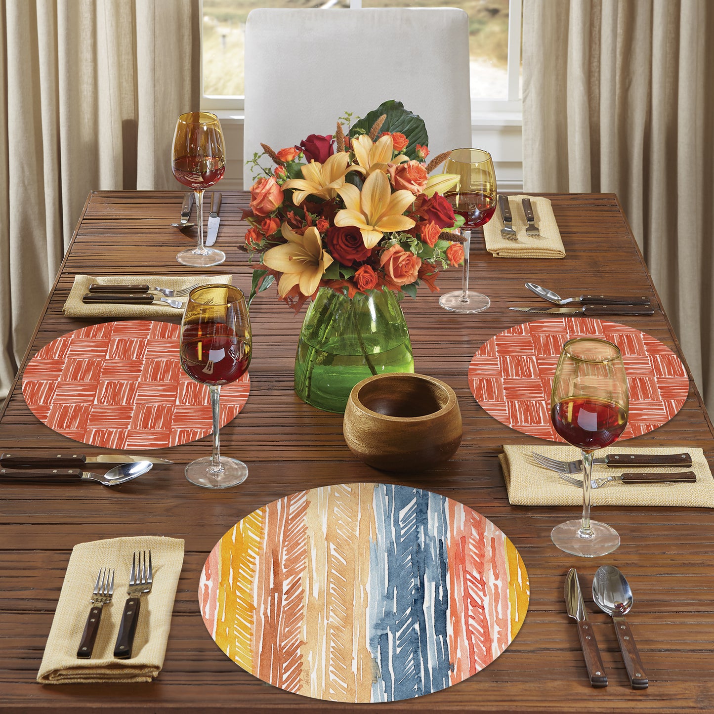 CounterArt Pattern Flair 4 Pack Round Reversible Easy Care Flexible Placemats Made in the USA