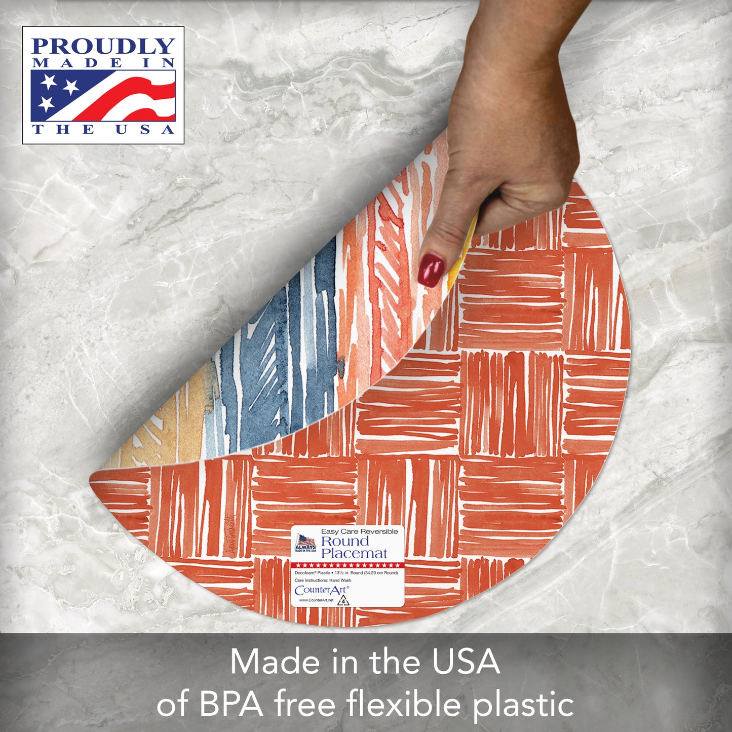 CounterArt Pattern Flair 4 Pack Round Reversible Easy Care Flexible Placemats Made in the USA