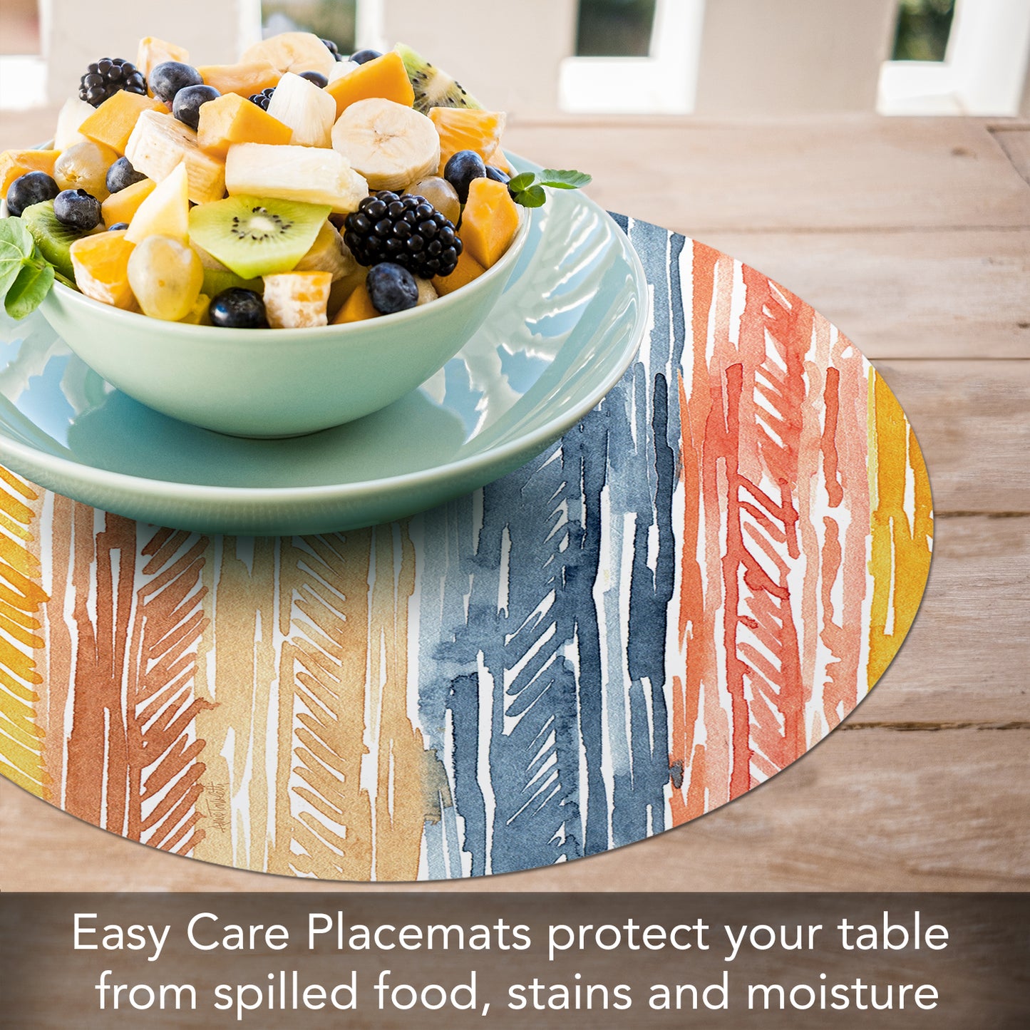 CounterArt Pattern Flair 4 Pack Round Reversible Easy Care Flexible Placemats Made in the USA